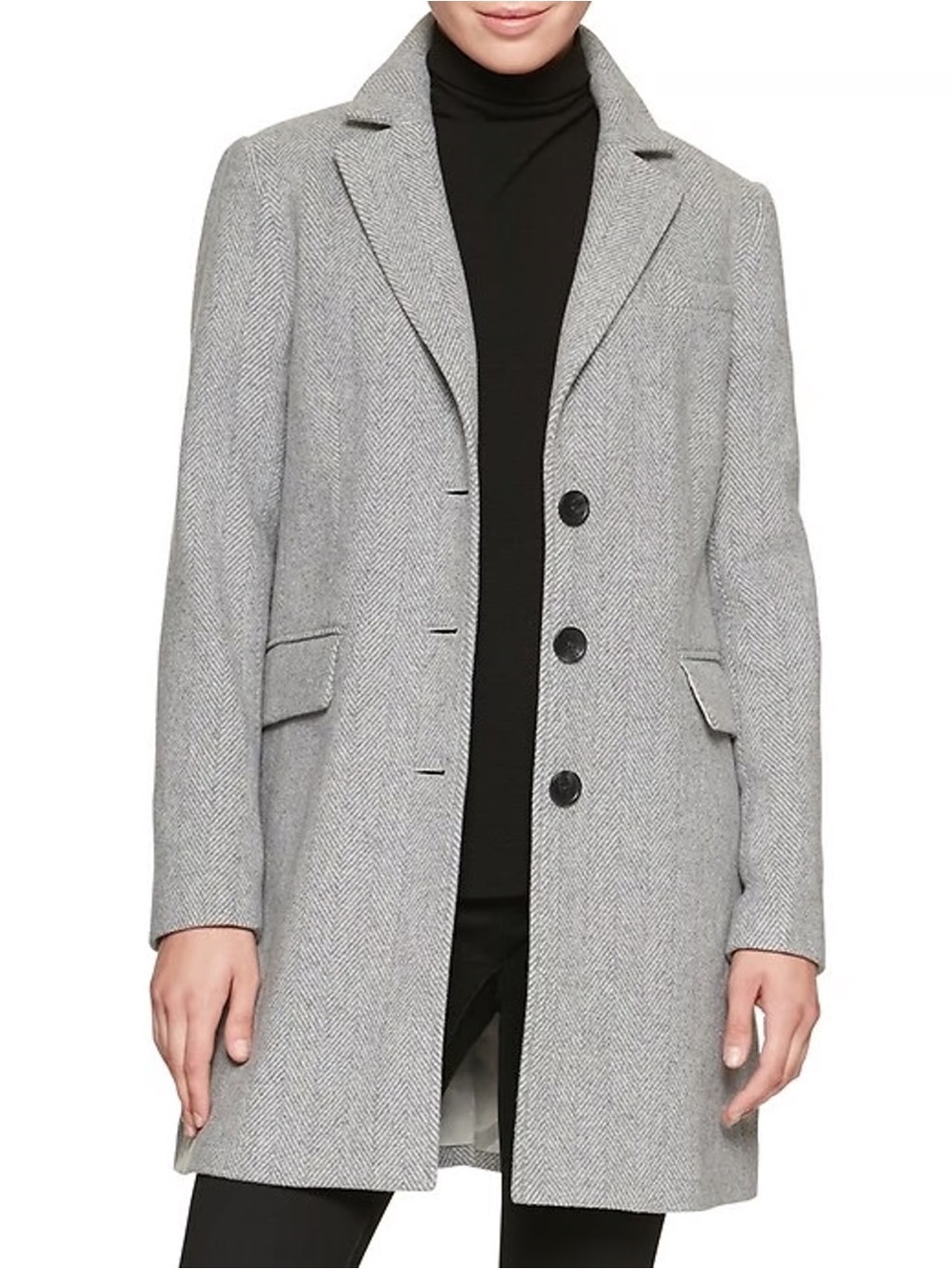 Banana Republic Light Gray Herringbone Tailored Coat